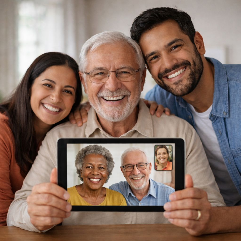 PRYYM Connect - Relieved and connected family memebers on a group video chat